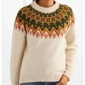 Madewell Cream and Olive Patterned Sweater